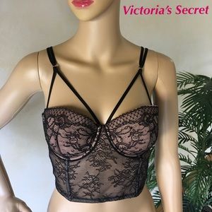 Victoria’s Secret Very Sexy Black and Pink Lace Bustier 34D